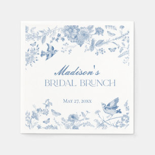 Blue Toile De Jouy Vintage Floral Bridal Brunch Napkin