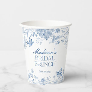 Blue Toile De Jouy Vintage Floral Bridal Brunch Paper Cups