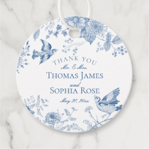 Blue Toile De Jouy Vintage Floral Wedding Favour Tags