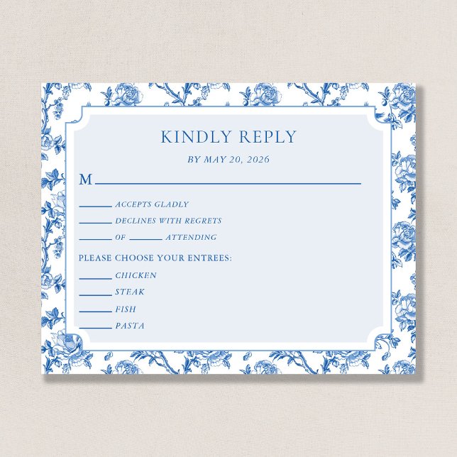 Blue Toile de Jouy Wedding Response Enclosure Card (Creator Uploaded)