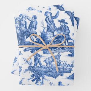 Blue Toile de Jouy Wrapping Paper Sheet