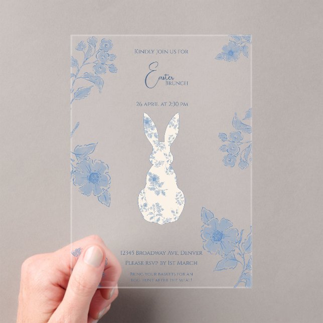 Blue toile Easter Acrylic Invitations (Insitu (Handheld))