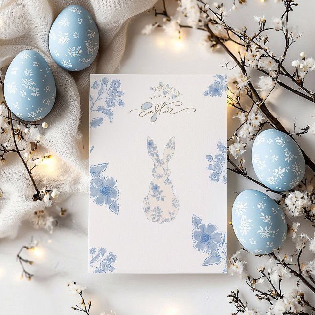 Blue toile Easter Holiday Postcard (Creator Uploaded)