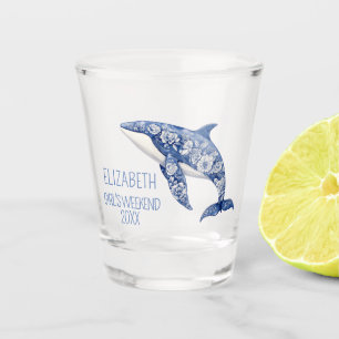 Blue Toile Floral Beach Dolphin Personalised Shot Glass