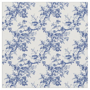 Blue Toile Floral Branch Pattern Fabric