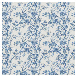 Blue Toile Floral Branches Fabric