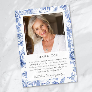 Blue Toile Floral Funeral Memorial Thank You Card
