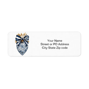 Blue Toile Floral Heart Navy Stripe Bow Return Address Label