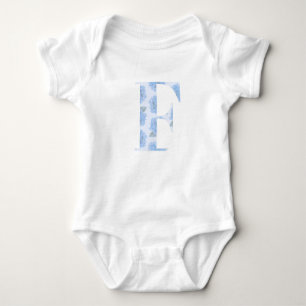 Blue Toile Floral Hydrangea "F" One-Sie Baby Bodysuit