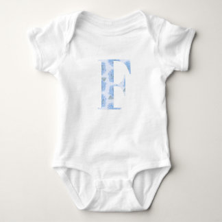 Blue Toile Floral Hydrangea "F" One-Sie Baby Bodysuit