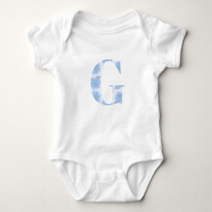 Blue Toile Floral Hydrangea "G" One-Sie Baby Bodysuit