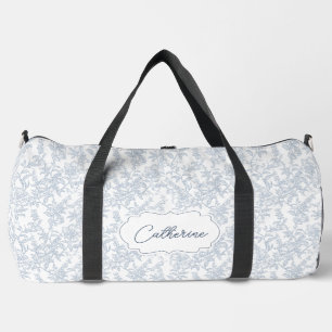 Blue Toile Floral Lace Personalised Duffle Bag