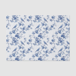 Blue Toile Floral Pattern with Birds Tissue Paper
