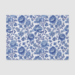Blue Toile Floral Peonies Pattern Tissue Paper