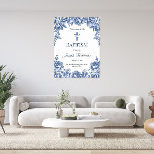 Blue Toile Flower Baptism Poster