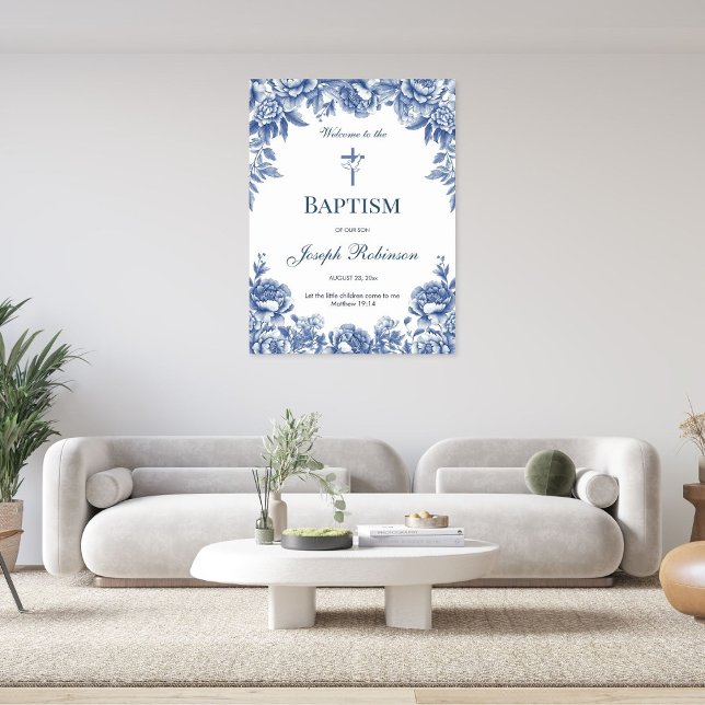 Blue Toile Flower Baptism Poster (Creator Uploaded)