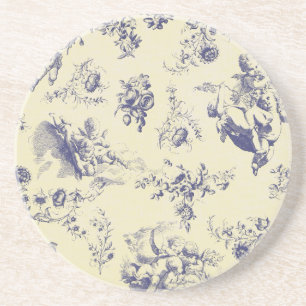 Blue Toile French Country Cherub Pattern Coaster