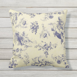Blue Toile French Country Cherub Pattern Cushion