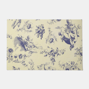 Blue Toile French Country Cherub Pattern Doormat