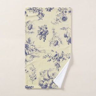 Blue Toile French Country Cherub Pattern Hand Towel