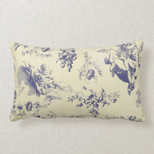 Blue Toile French Country Cherub Pattern Lumbar Cushion