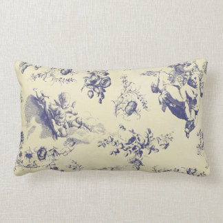 Blue Toile French Country Cherub Pattern Lumbar Cushion