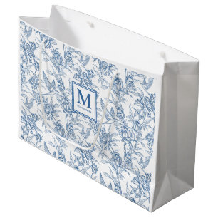 Blue Toile French Monogram Name Large Gift Bag