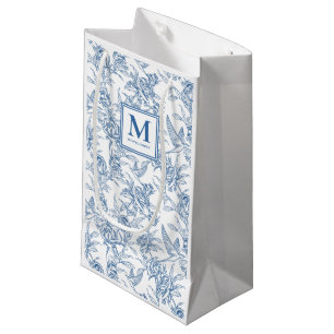 Blue Toile French Monogram Small Gift Bag