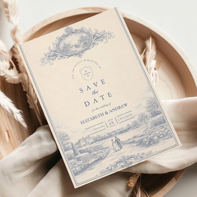 Blue Toile Garden Estate Wedding Save The Date (Creator Uploaded)
