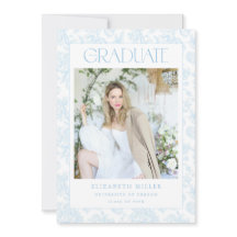 Blue Toile Graduation Announcement Card Invite