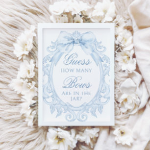 Blue  Toile How Many Bows Baby Boy Shower Invitation