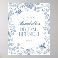 Blue Toile Jouy Floral Bridal Brunch Welcome Sign