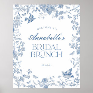 Blue Toile Jouy Floral Bridal Brunch Welcome Sign