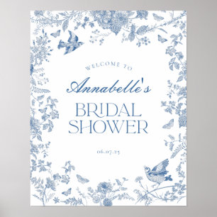 Blue Toile Jouy Floral Bridal Shower Welcome Sign