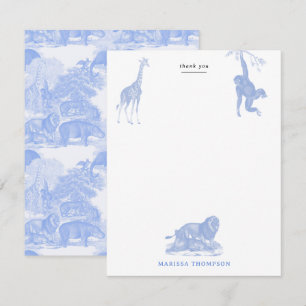 Blue Toile Jungle Animals Safari Chinoiserie Thank You Card