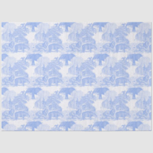 Blue Toile Jungle Animals Safari Chinoiserie Tissue Paper