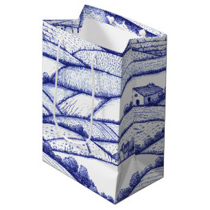 Blue Toile Landscape French Pastoral Scenes Medium Gift Bag