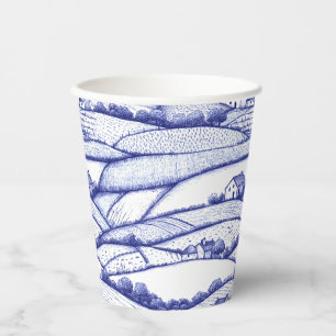 Blue Toile Landscape French Pastoral Scenes Paper Cups