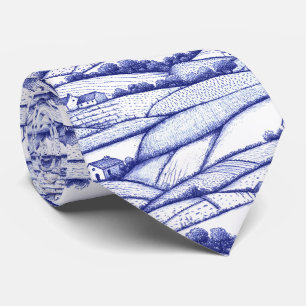 Blue Toile Landscape French Pastoral Scenes Tie