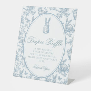 Blue Toile Little Bunny Baby Shower Diaper Raffle Pedestal Sign