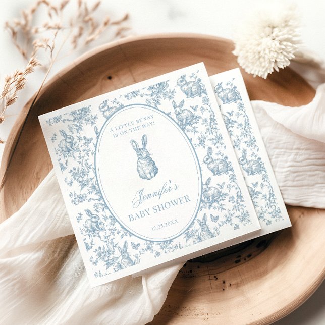 Blue Toile Little Bunny Easter Baby Boy Shower Napkin (Creator Uploaded)