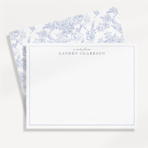 Blue Toile Minimalist Border Note Card