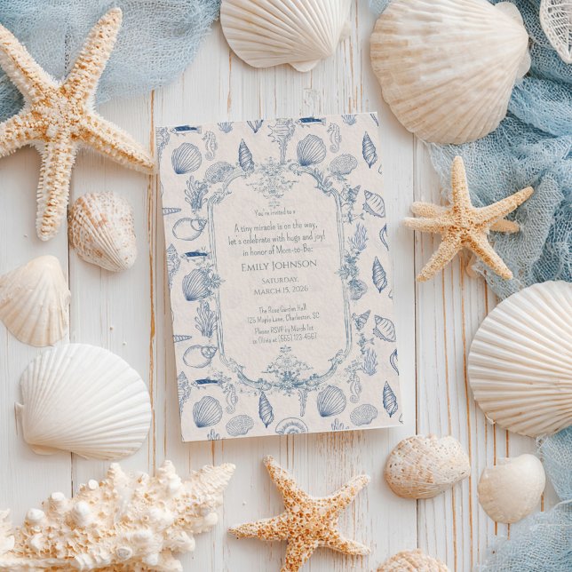 Blue toile Ocean Baby Shower Invitation (Creator Uploaded)