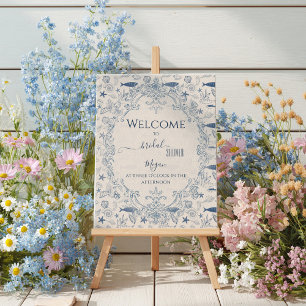 Blue toile Ocean Bridal Shower Welcome  Poster