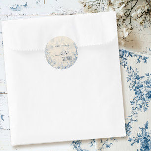 Blue toile ocean themed Bridal Shower Classic Round Sticker