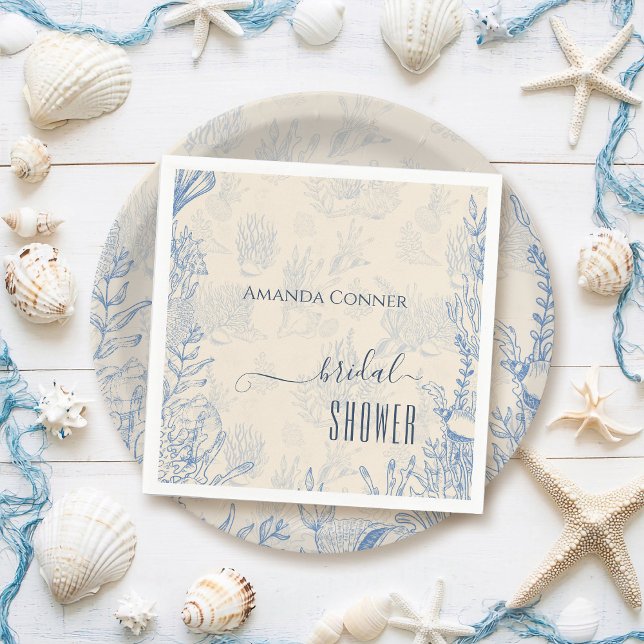 Blue toile ocean themed Bridal Shower Napkin (Creator Uploaded)