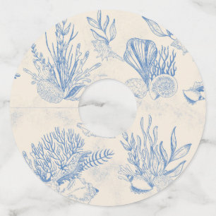 Blue toile ocean themed Bridal Shower Wine Glass Tag