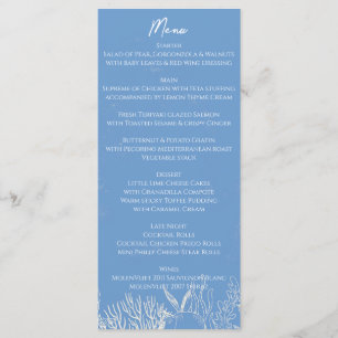 Blue Toile Ocean themed Wedding Menu