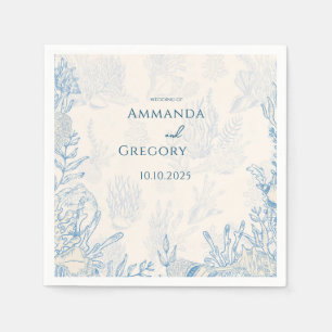 Blue Toile Ocean themed Wedding Napkin