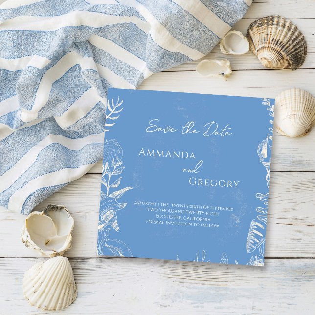 Blue Toile Ocean themed Wedding Save the date (Creator Uploaded)